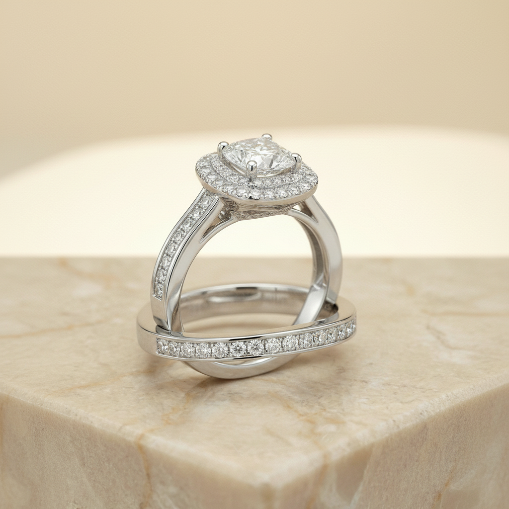 The Cecilia Matching Wedding Band, Princess in 18K White Gold
