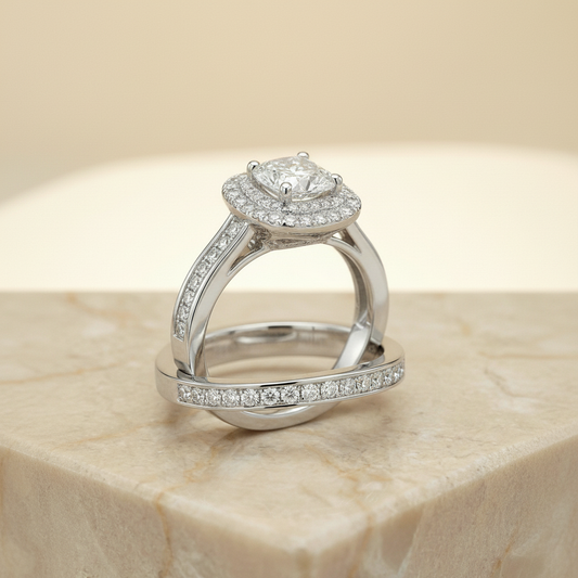 The Cecilia Matching Wedding Band, Princess in 18K White Gold