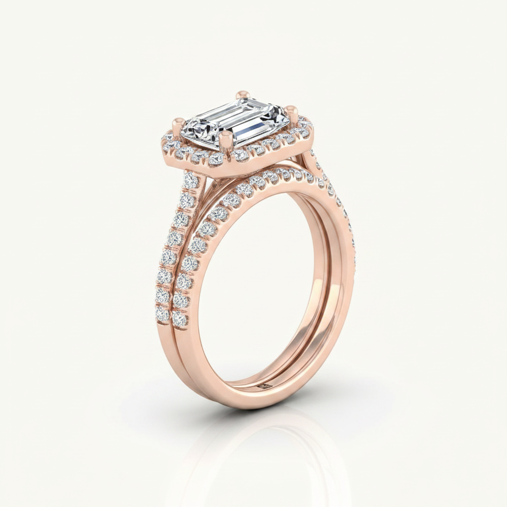 The Celine Matching Wedding Band, Emerald in 14K Rose Gold