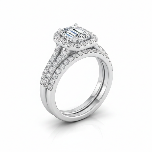 The Celine Matching Wedding Band, Emerald in 18K White Gold
