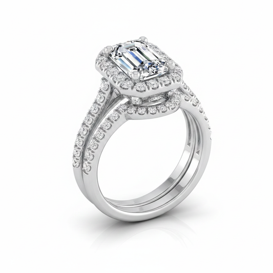 The Celine Matching Wedding Band, Emerald in Platinum