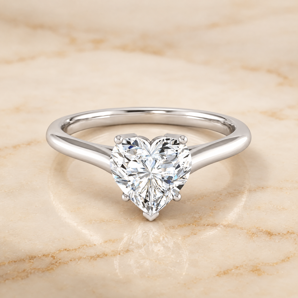 The Ellie Cathedral Comfort Fit Solitaire Heart Engagement Ring Setting in 18K White Gold