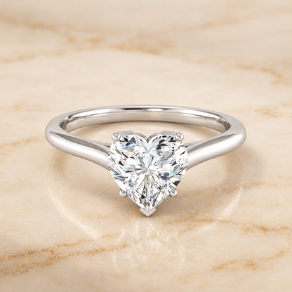 The Ellie Cathedral Comfort Fit Solitaire Heart Engagement Ring Setting in 18K White Gold