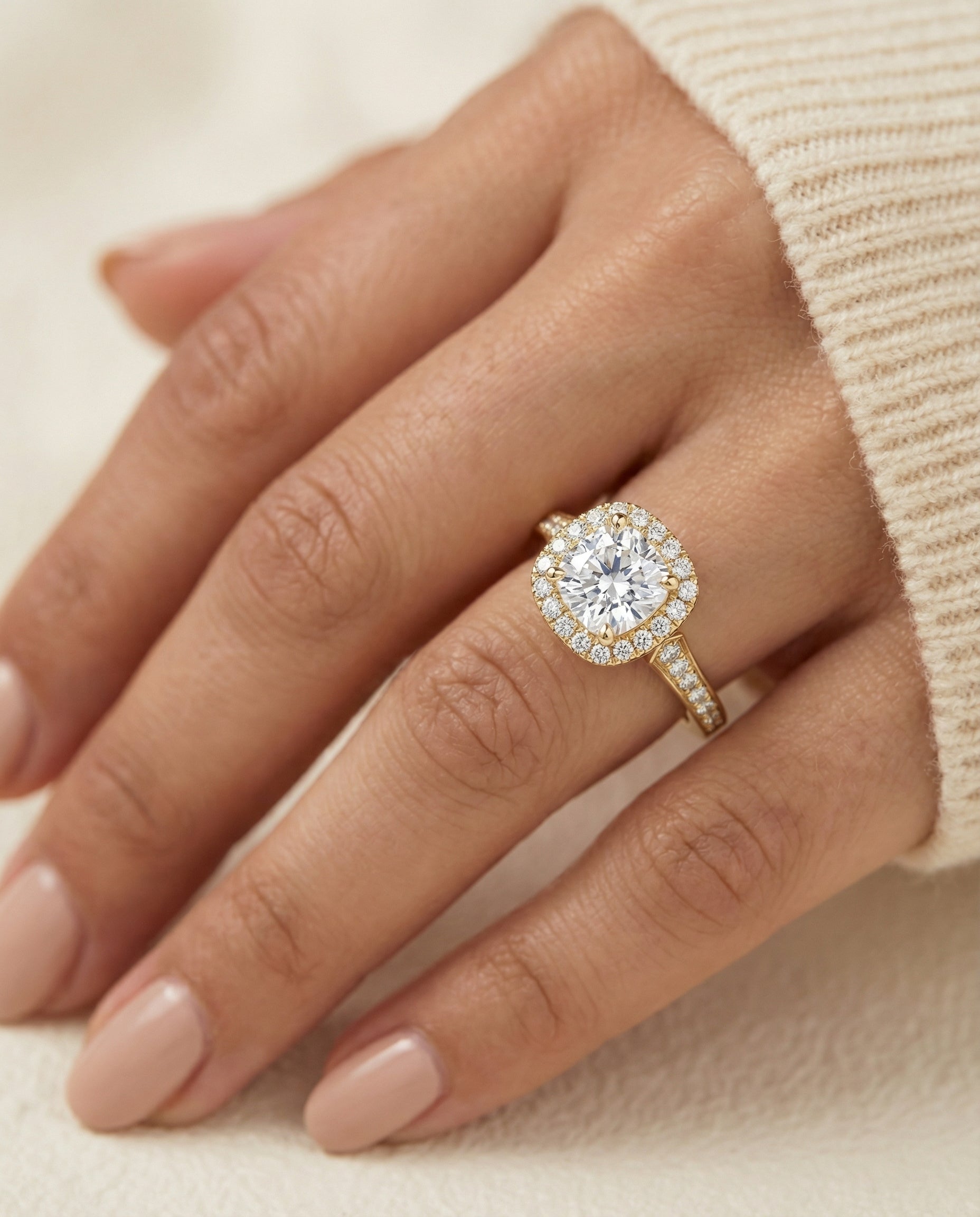18K Yellow Gold band of The Genesis cushion engagement ring setting | RockHer