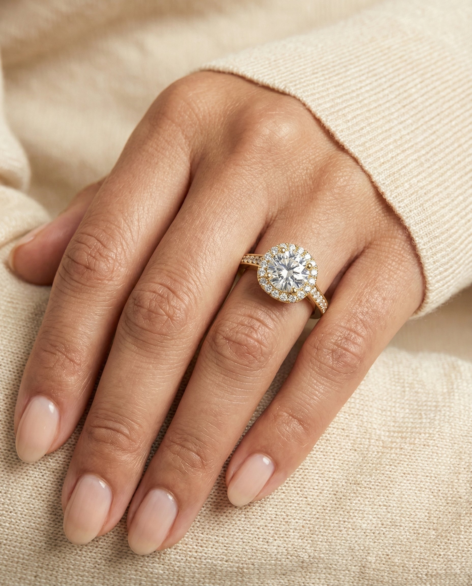 The Genesis channel pavé halo cut engagement ring setting, shown in 18K Yellow Gold | RockHer