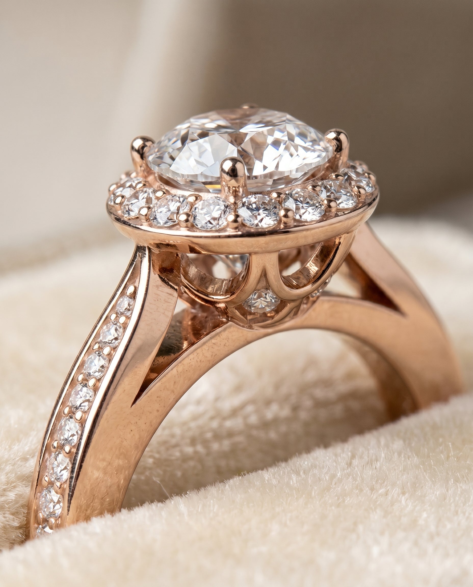 14K Rose Gold band of The Aria round engagement ring setting | RockHer