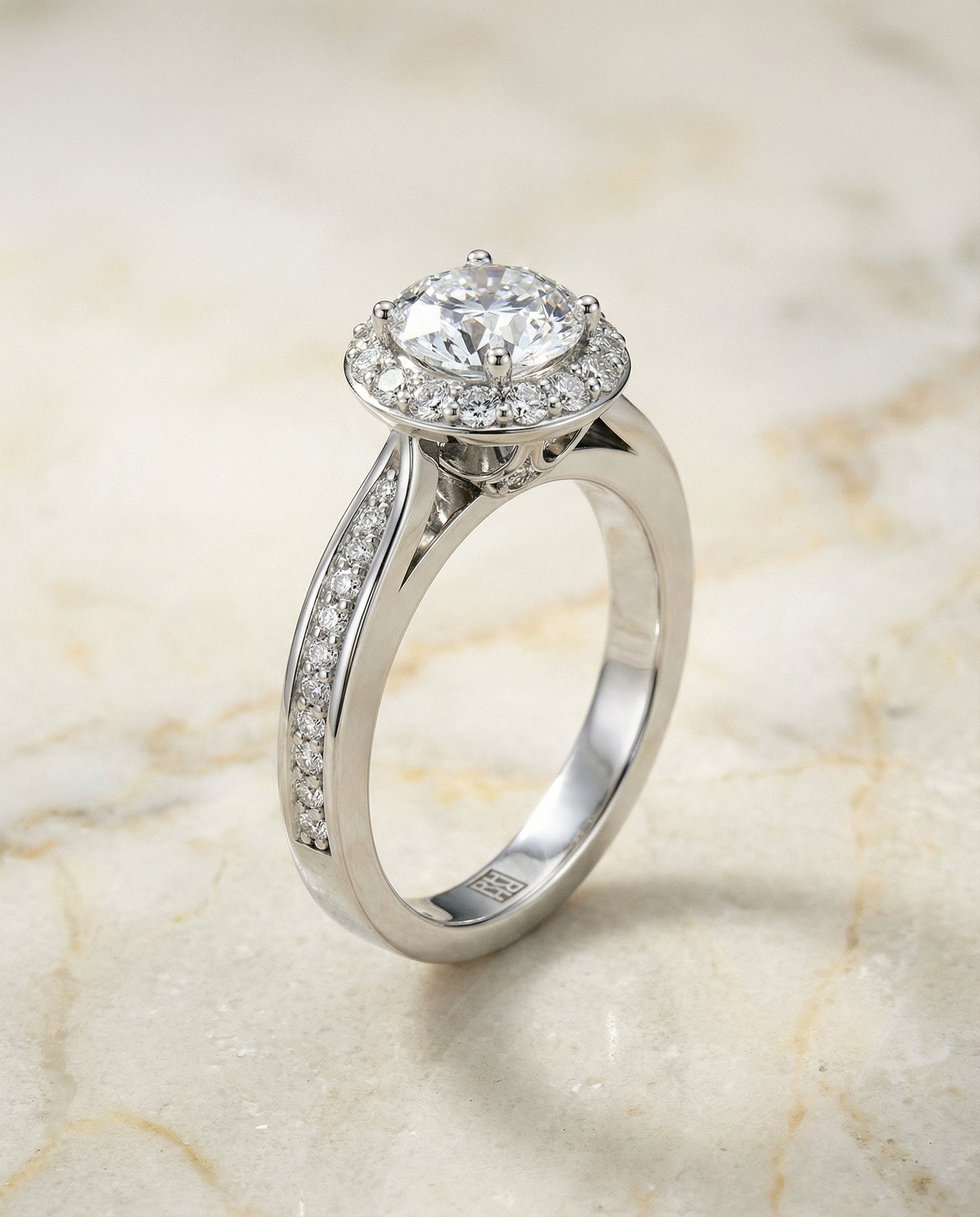 The Aria round engagement ring setting in 18K White Gold | RockHer