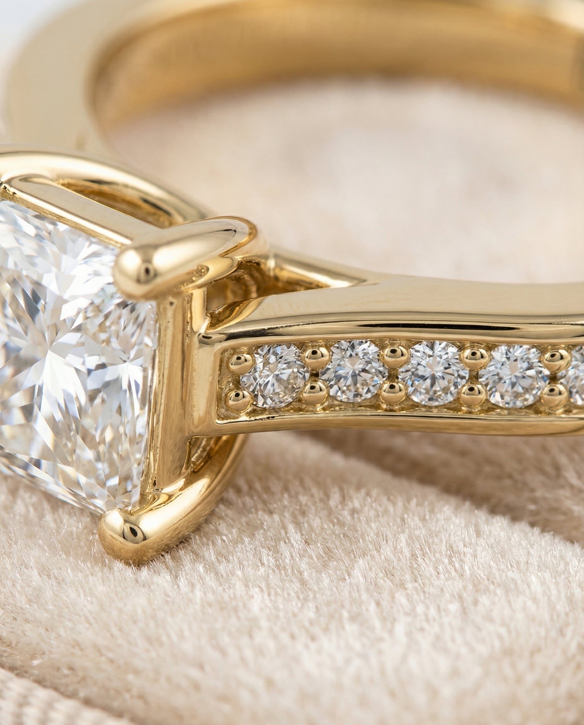 18K Yellow Gold band of The Celesta princess engagement ring setting | RockHer