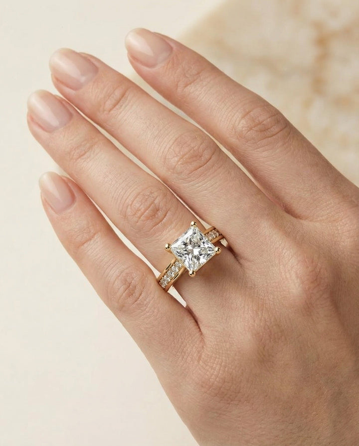 The Celesta Select Channel Set Engagement Ring with Lab Diamond in 18K Yellow Gold — view 5