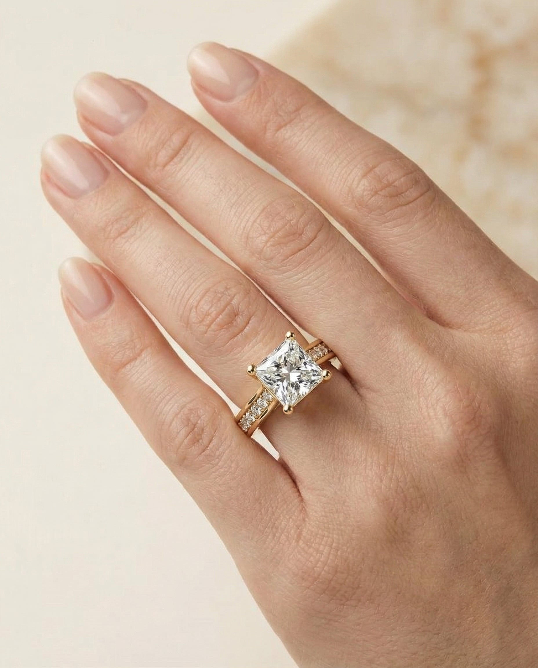 The Celesta setting for princess diamonds, made to order in 18K Yellow Gold | RockHer
