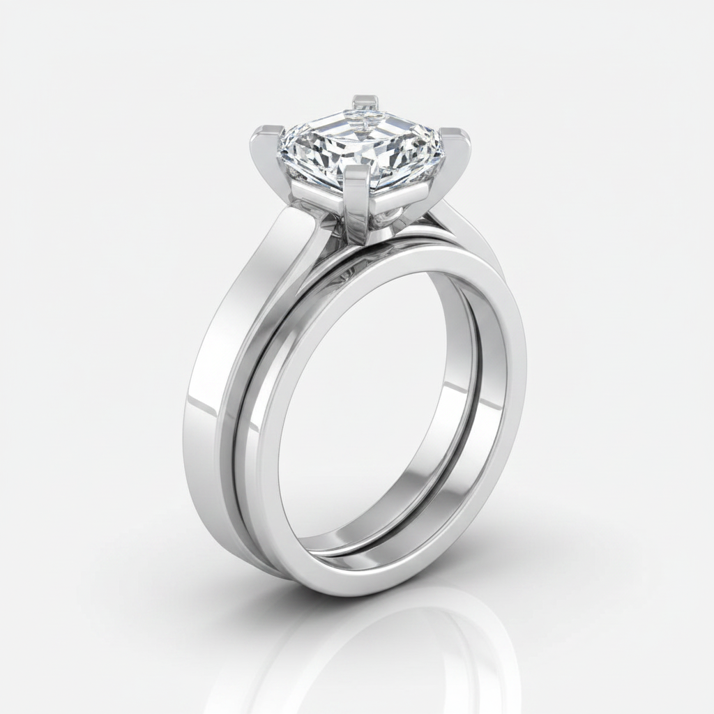 The Charlotte Matching Wedding Band, Asscher in 18K White Gold