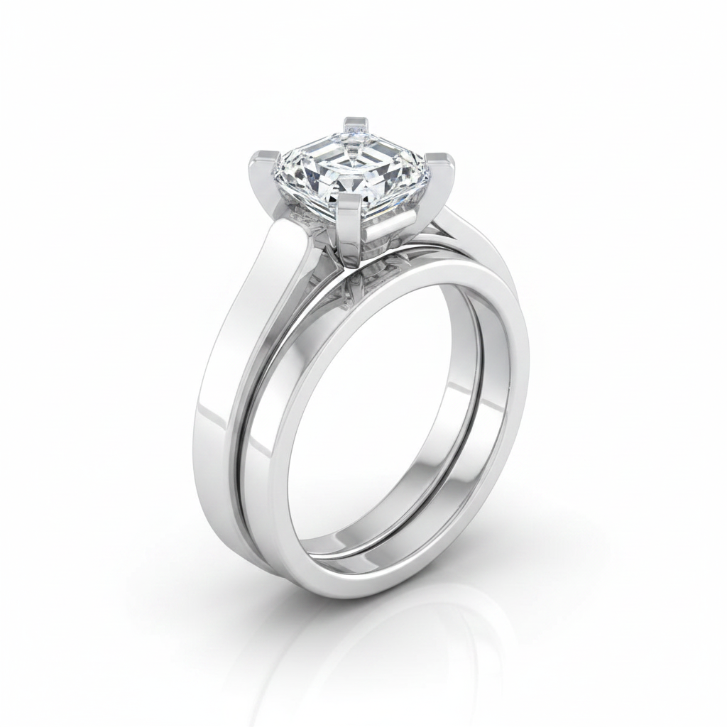 The Charlotte Matching Wedding Band, Asscher in Platinum