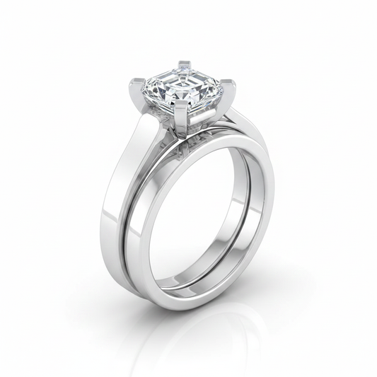 The Charlotte Matching Wedding Band, Asscher in Platinum