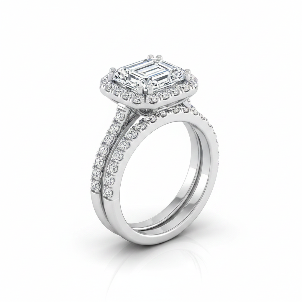 The Christina Matching Wedding Band, Emerald in 18K White Gold