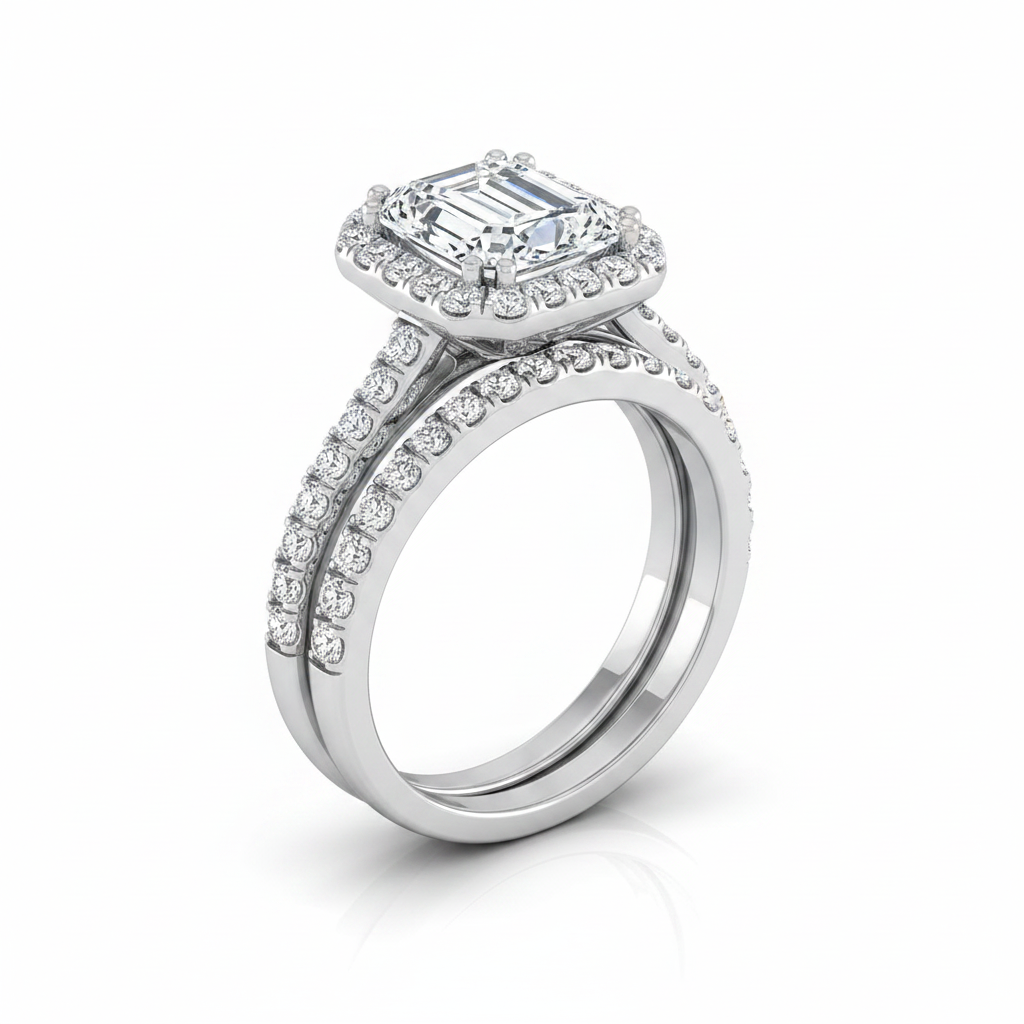 The Christina Matching Wedding Band, Emerald in Platinum