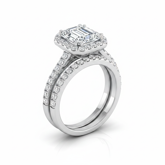 The Christina Matching Wedding Band, Emerald in Platinum