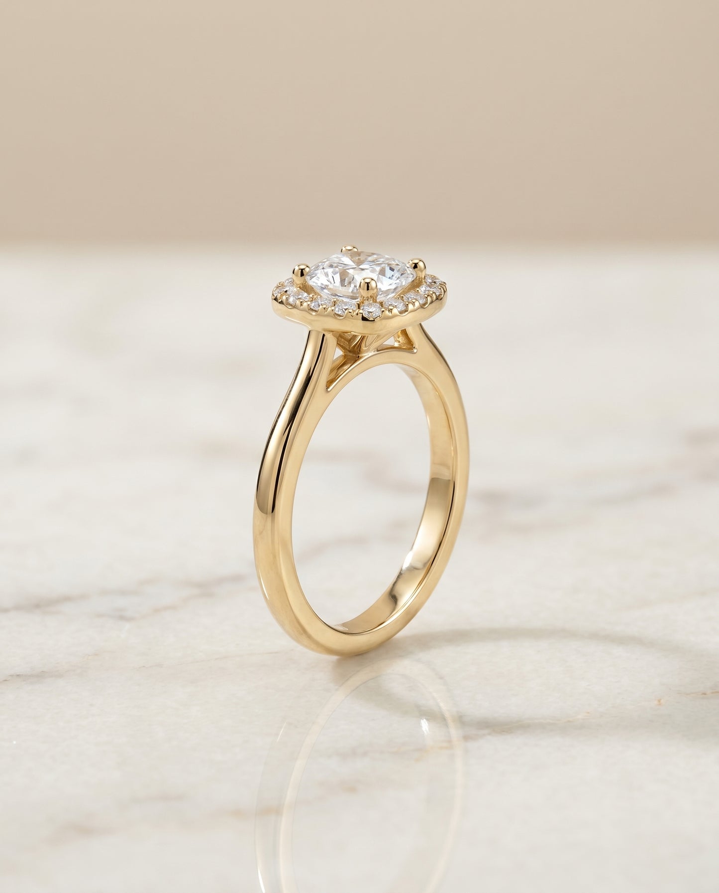 The Kate Pavé Halo Engagement Ring Setting for Cushion Diamonds in 18K Yellow Gold