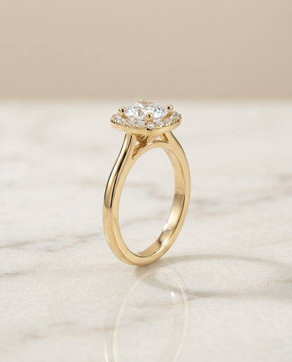 The Kate Classic French Pavé Halo Cushion Cut Engagement Ring Setting in 18K Yellow Gold