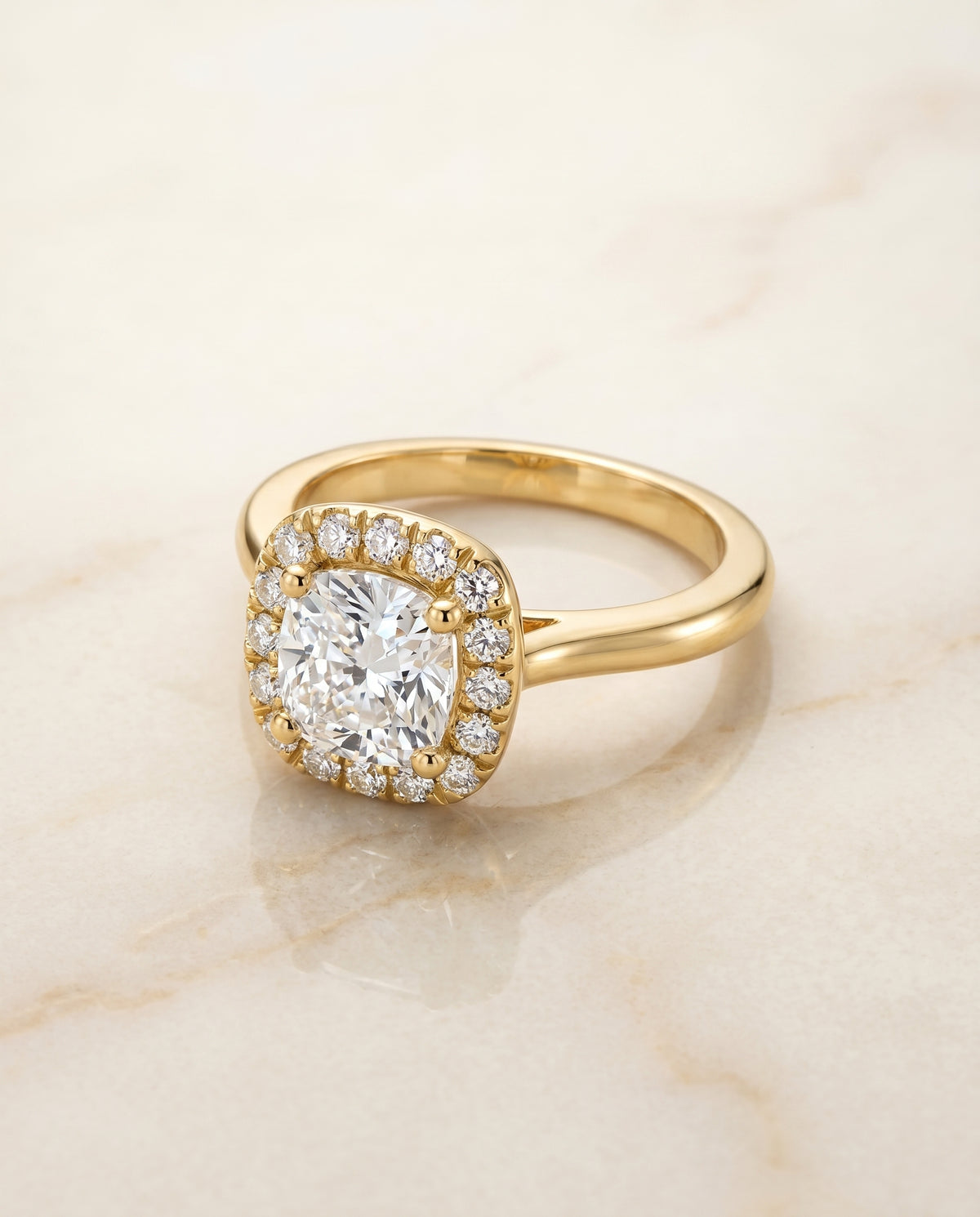 The Kate Pavé Halo Engagement Ring Setting for Cushion Diamonds in 18K Yellow Gold | RockHer