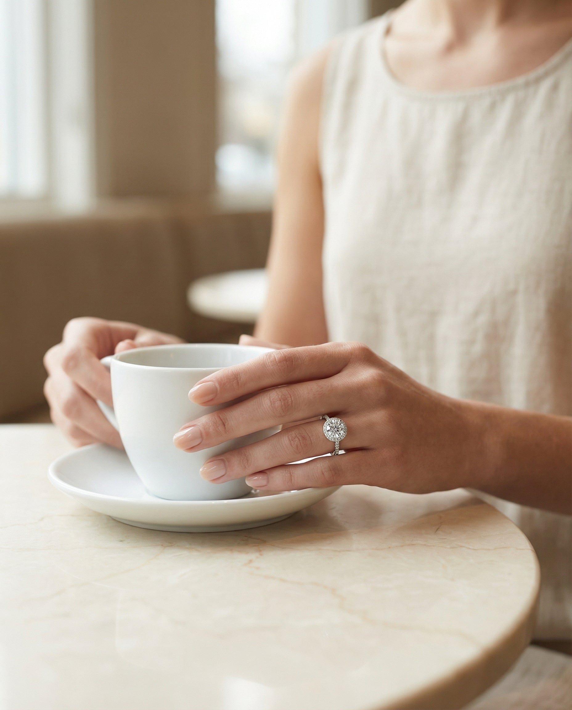 The Taylor round setting in Platinum, a pavé halo design from RockHer