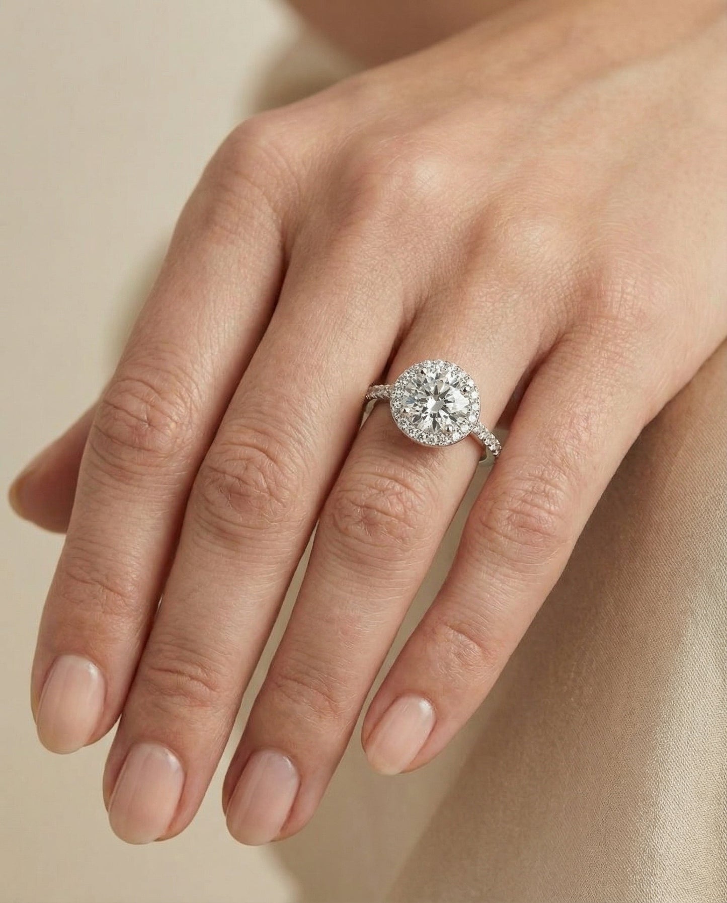 Taylor classic french pavé halo engagement ring in 18K white gold with round lab diamond — RockHer