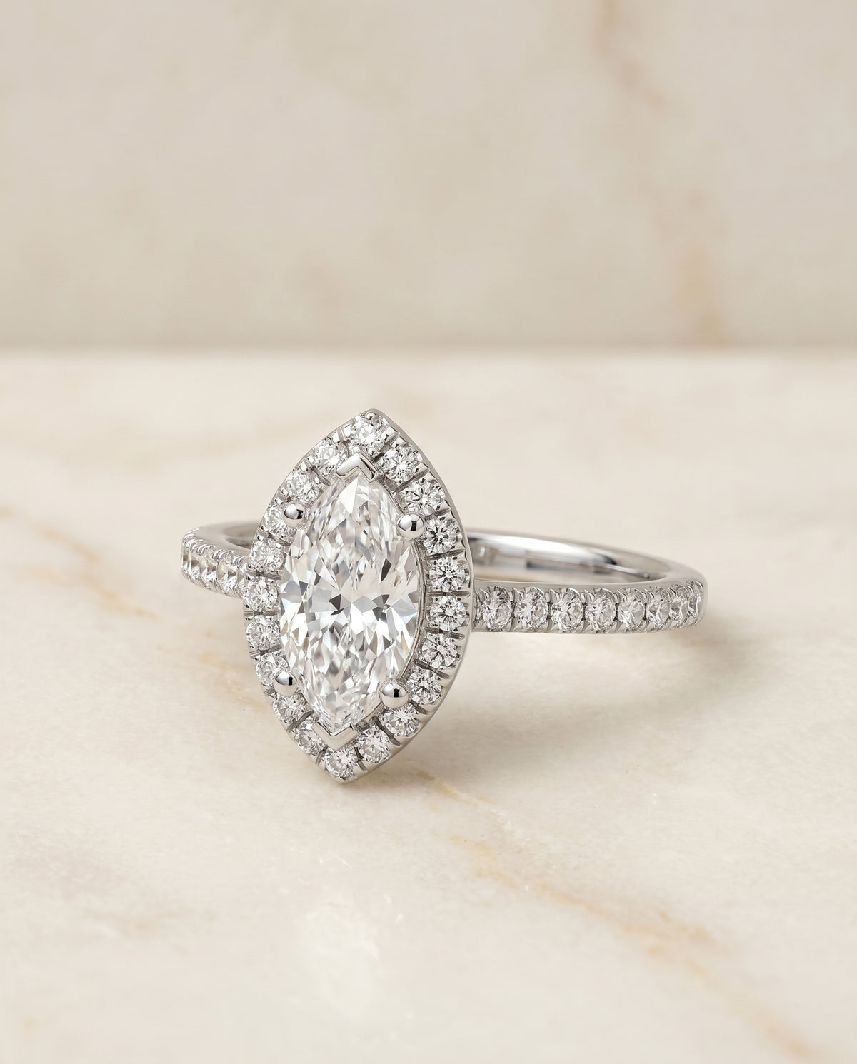 The Sade marquise engagement ring setting in Platinum | RockHer