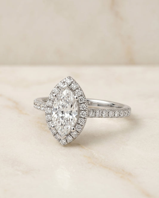 Sade Select Classic French Pave Halo Linear Marquise in 14K White Gold – view 1