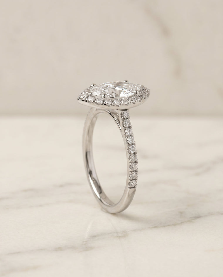 The Sade Select Classic French Pavé Halo Linear Mq Marquise Lab Diamond Engagement Ring in Platinum