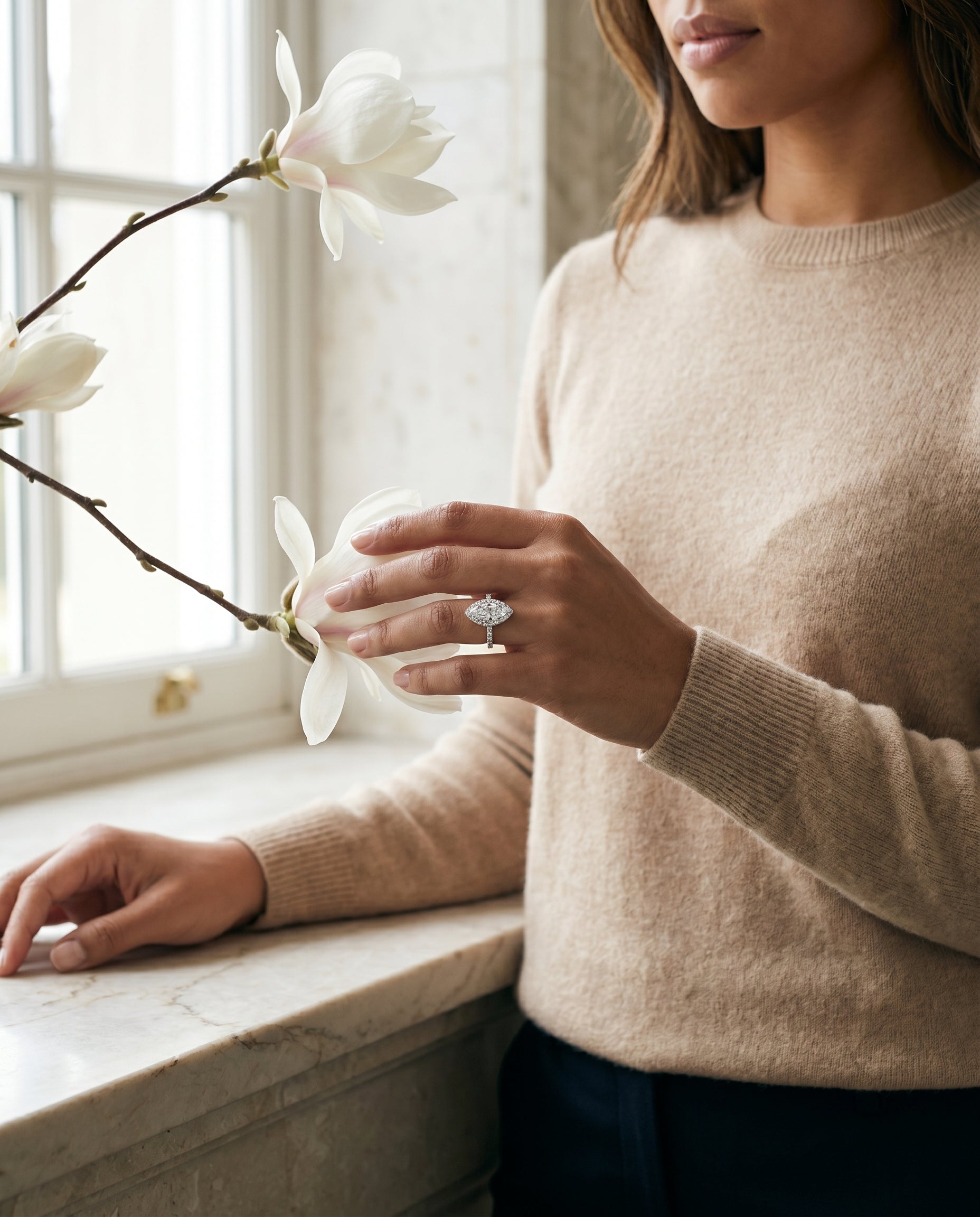 Made to order: The Sade marquise engagement ring setting in Platinum | RockHer
