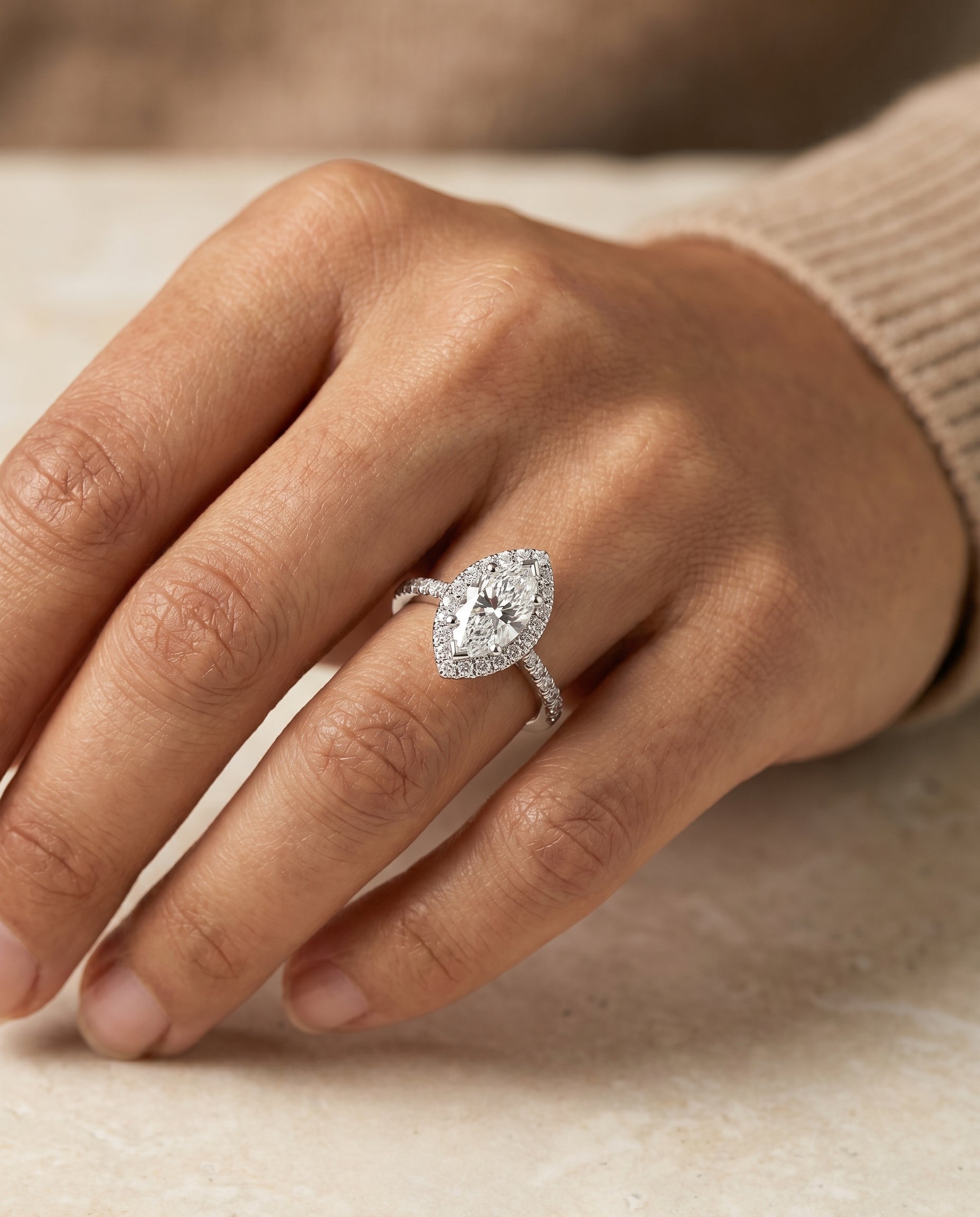 The Sade engagement ring setting in Platinum, classic french pavé halo linear design | RockHer