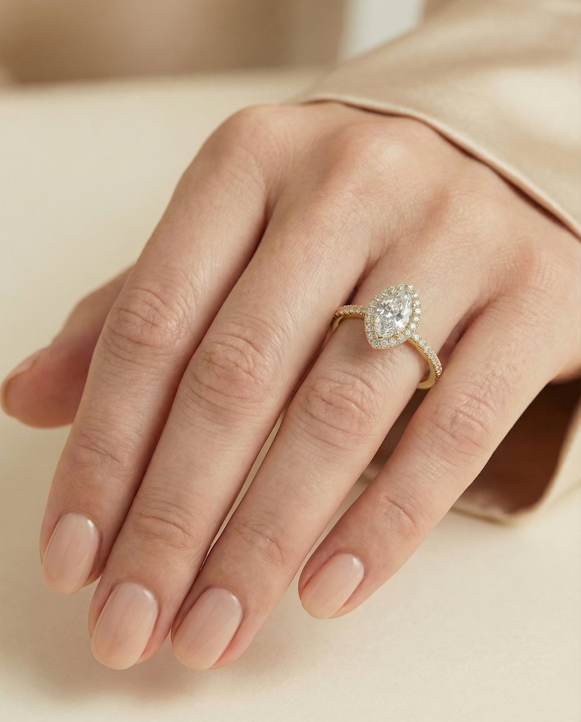 18K Yellow Gold band of The Sade marquise engagement ring setting | RockHer