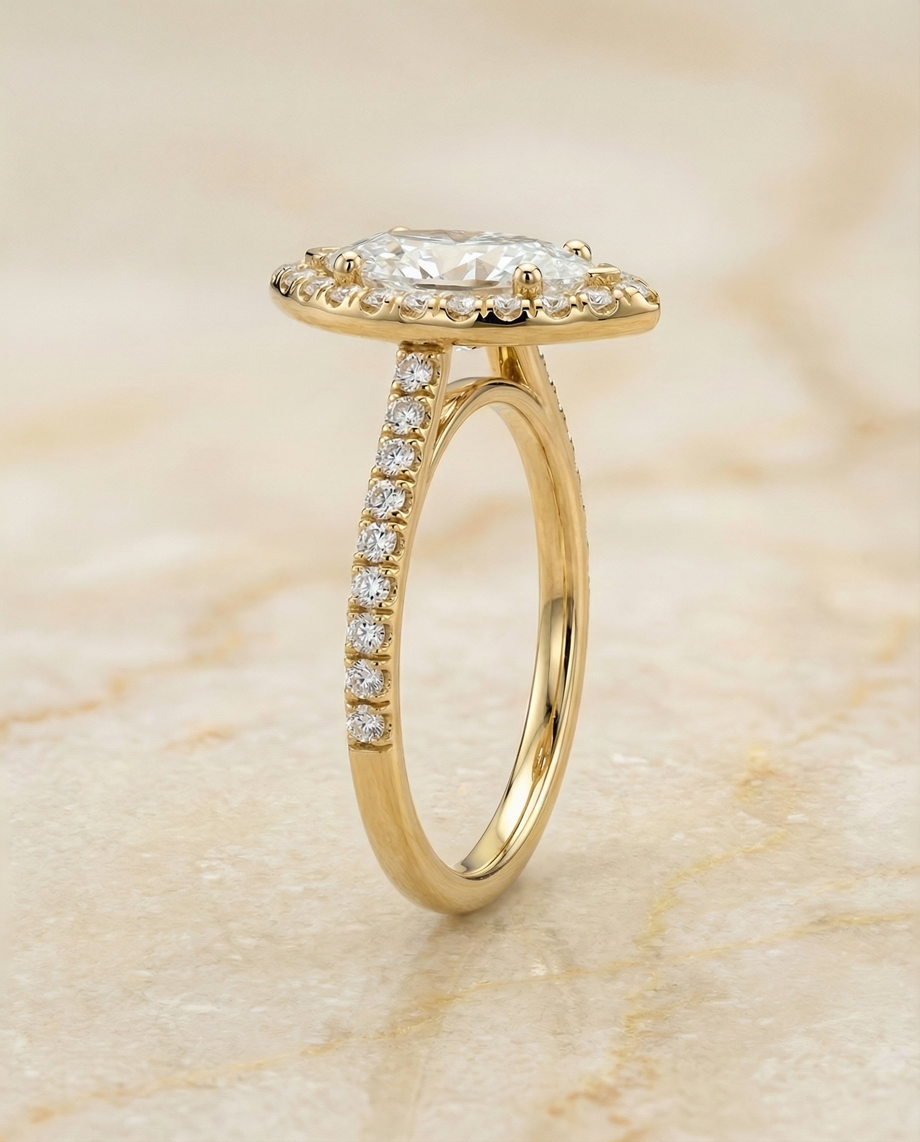 The Sade engagement ring setting in 18K Yellow Gold, classic french pavé halo linear design | RockHer