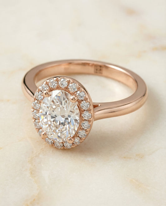 Classic French Pavé Halo Oval Engagement Ring Setting in 14K Rose Gold