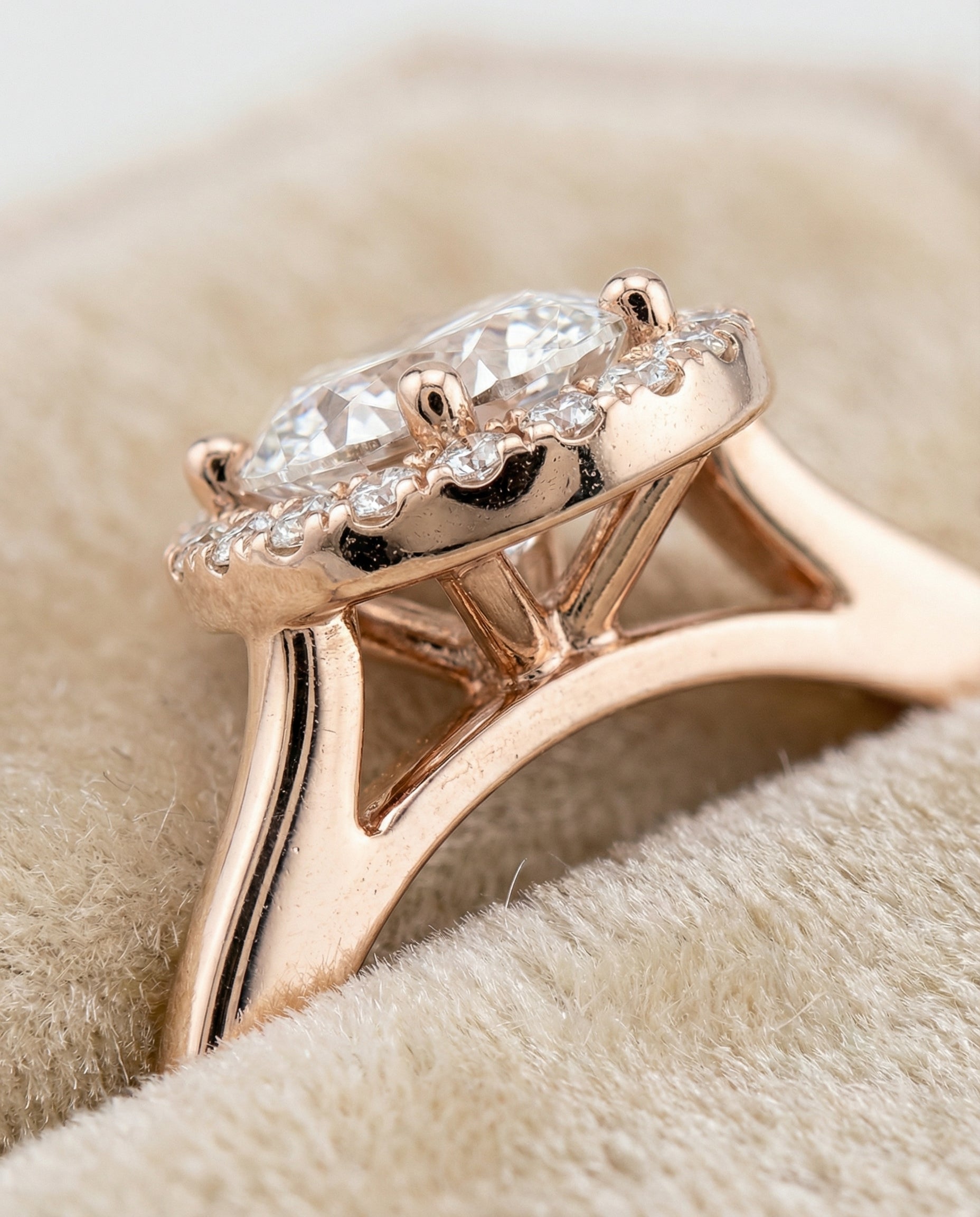 14K Rose Gold band of The Kate oval engagement ring setting | RockHer