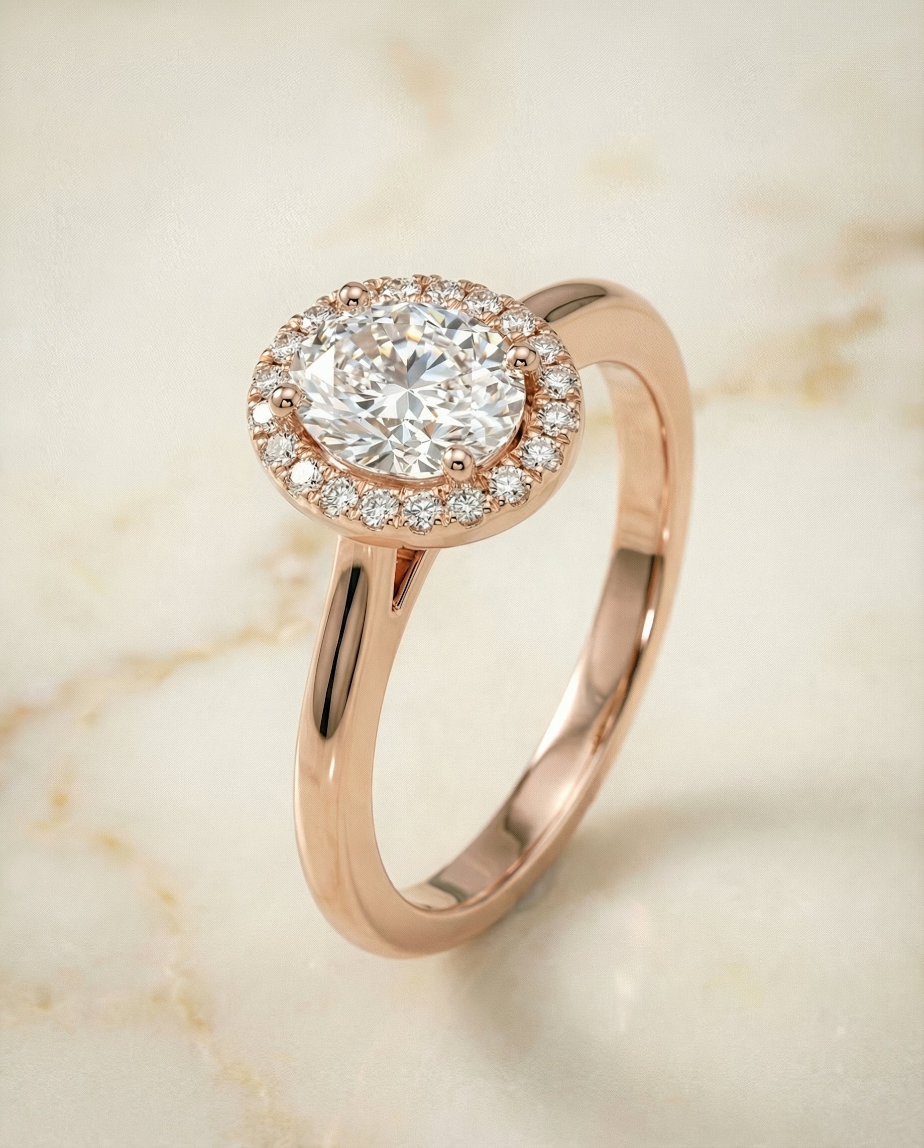 Classic French Pavé Halo styling on The Kate oval engagement ring setting | RockHer