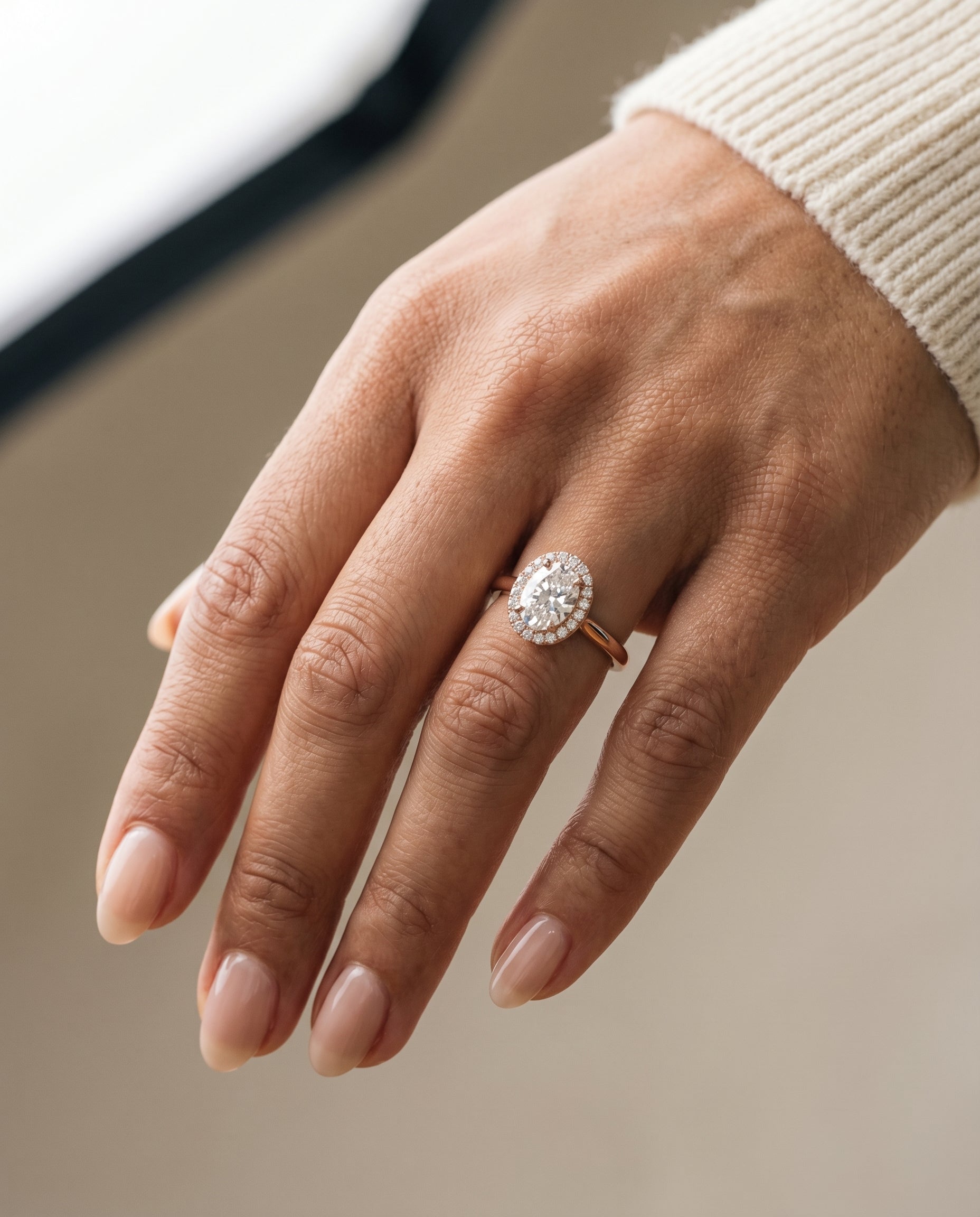 The Kate engagement ring setting in 14K Rose Gold, select classic french pavé halo design | RockHer