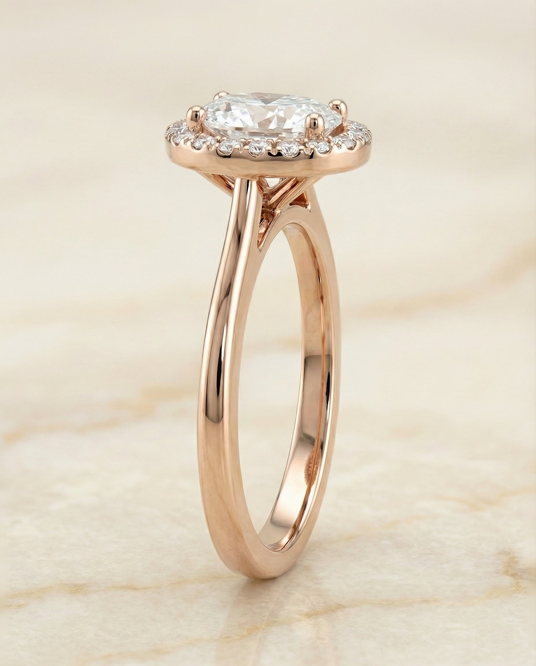 The Kate select classic french pavé halo engagement ring setting, shown in 14K Rose Gold | RockHer