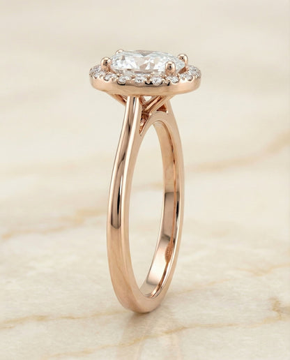 Kate Select classic french pavé halo oval oval ring in 14K Rose Gold — side — RockHer