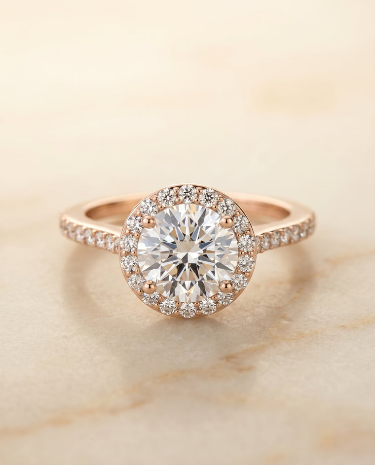 The Taylor Pavé Halo Round Engagement Ring Setting in 14K Rose Gold