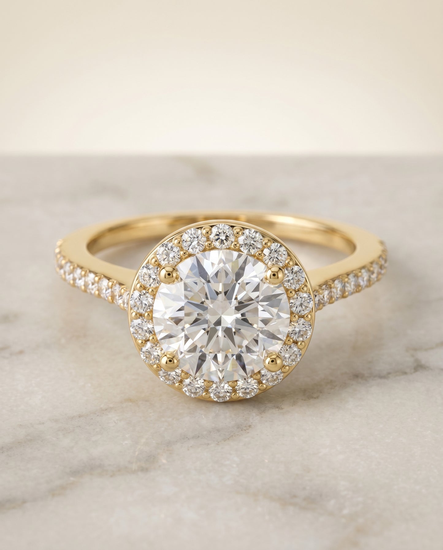 The Taylor Pavé Halo Engagement Ring Setting for Round Diamonds in 18K Yellow Gold | RockHer