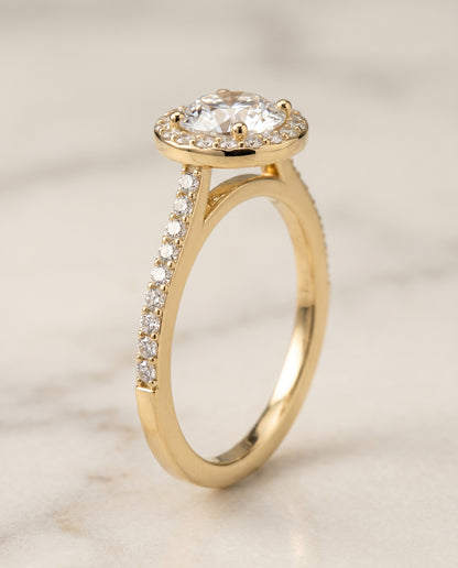 The Taylor Pavé Halo Round Engagement Ring Setting in 18K Yellow Gold