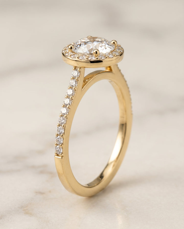 Taylor Select Classic French Pave Halo Oval in 18K Yellow Gold – view 2