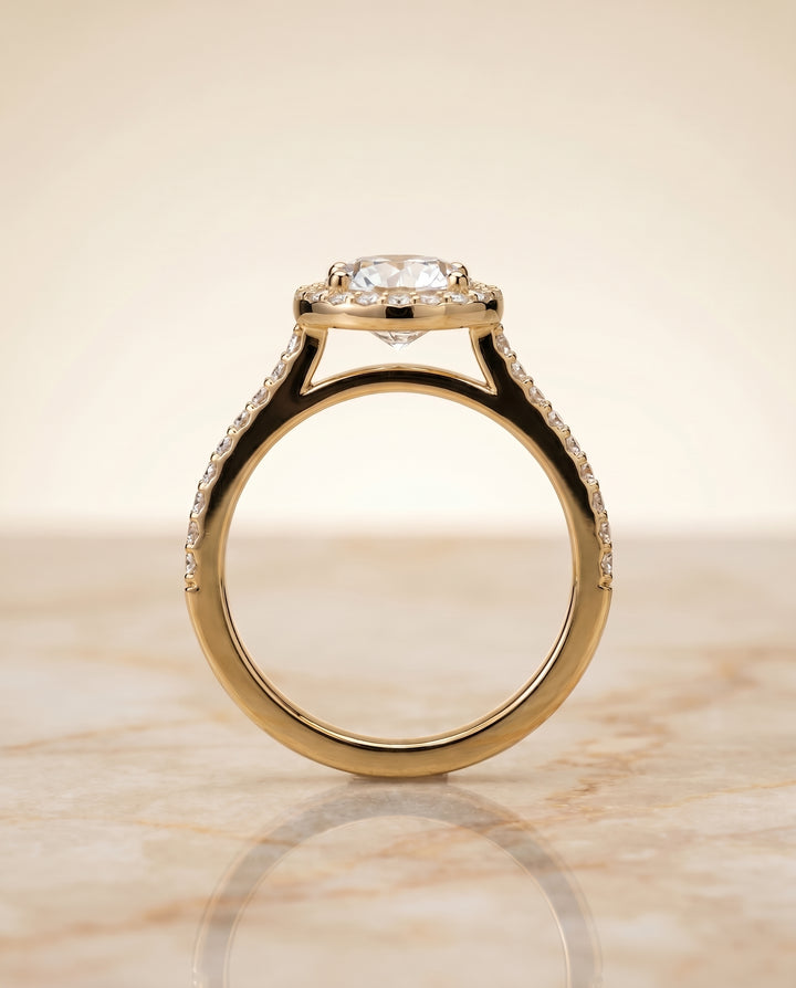 The Taylor Pavé Halo Engagement Ring Setting for Round Diamonds in 18K Yellow Gold