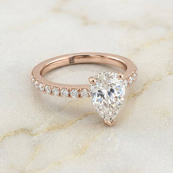 The Norah Classic Linear French Pavé Pear Engagement Ring Setting in 14K Rose Gold