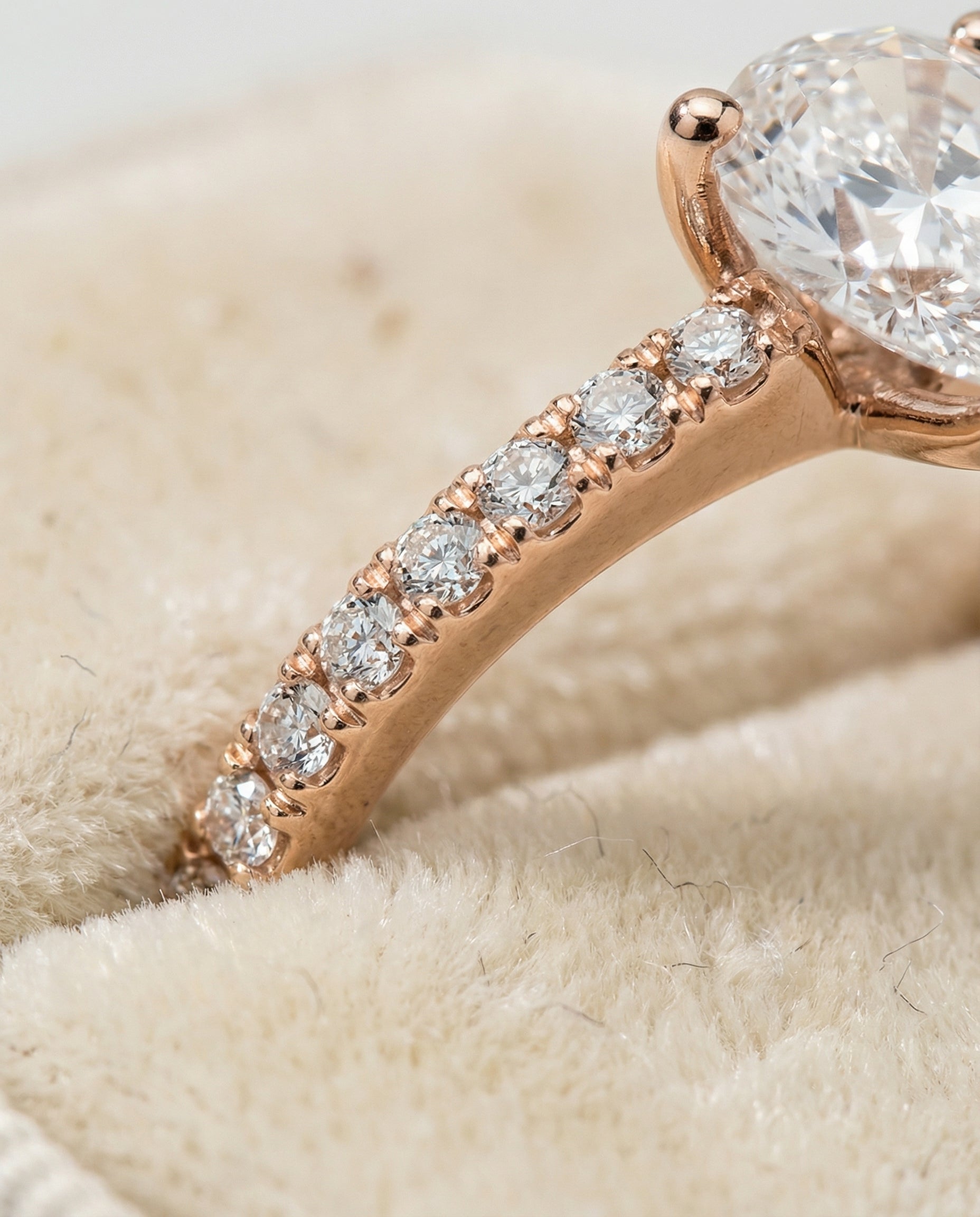 14K Rose Gold band of The Norah pear engagement ring setting | RockHer