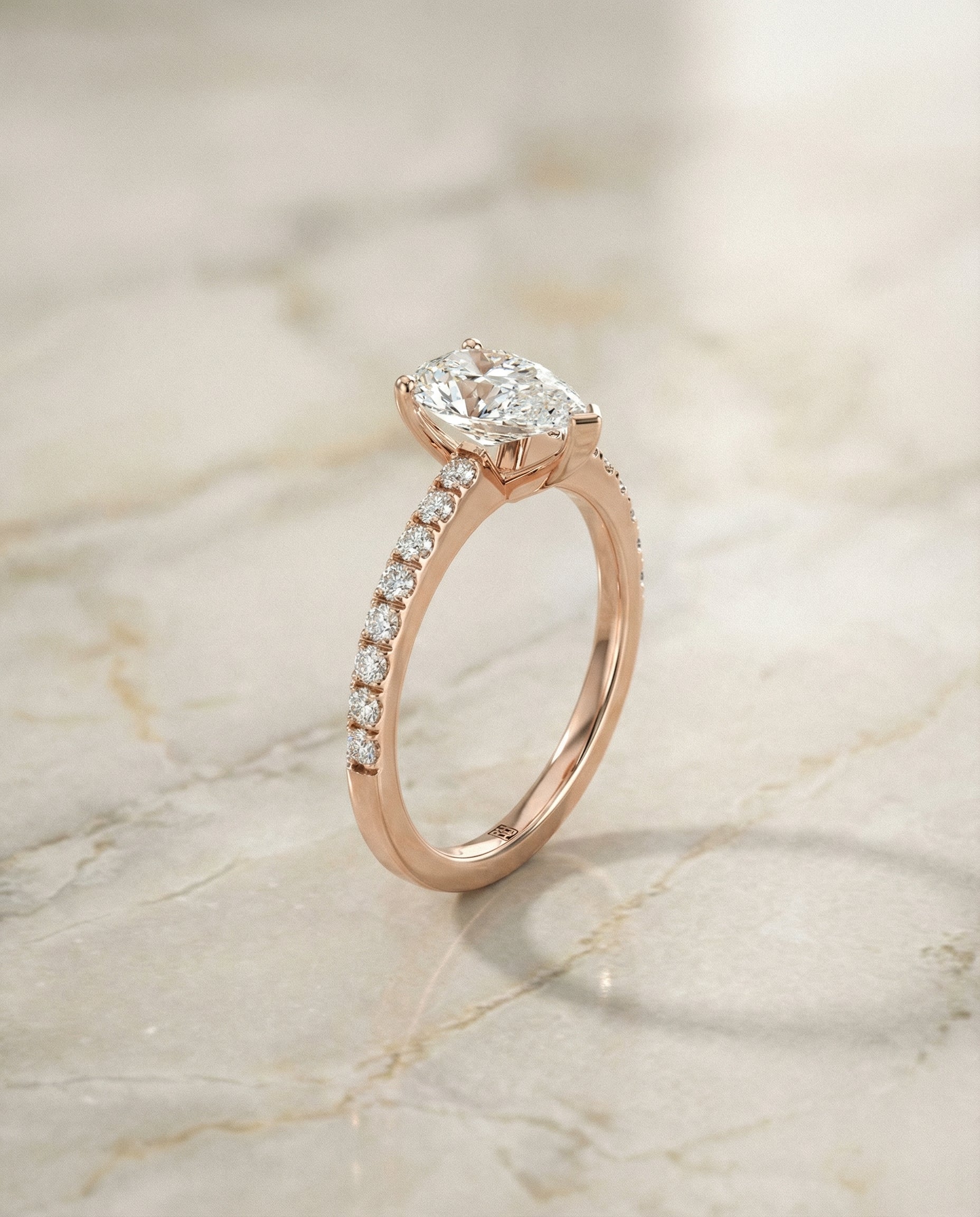 Classic Linear French Pavé styling on The Norah pear engagement ring setting | RockHer