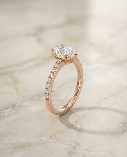 Classic Linear French Pavé Pear Shape, in 14K Rose Gold – front view | RockHer