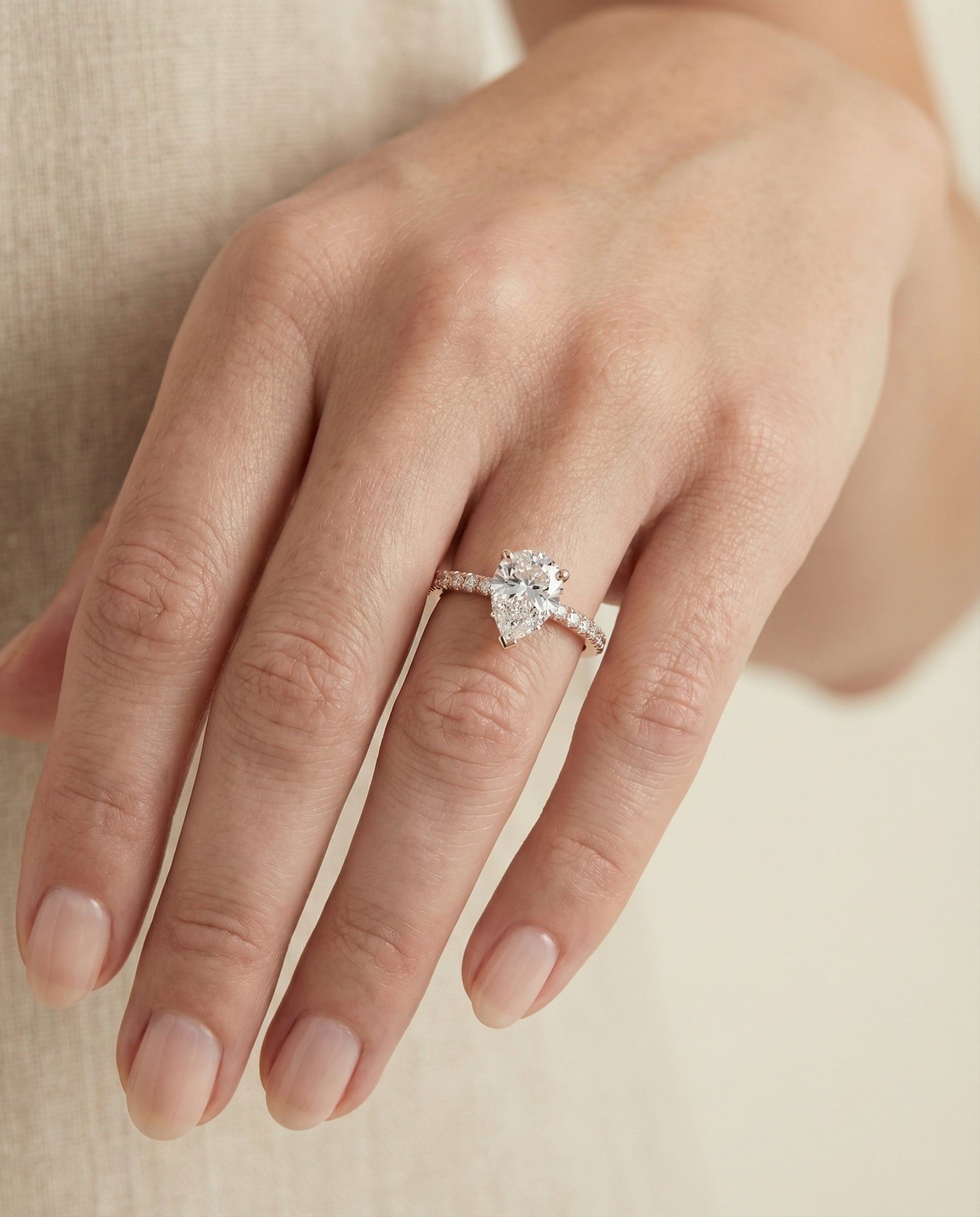 The Norah engagement ring setting in 14K Rose Gold, classic linear french pavé design | RockHer