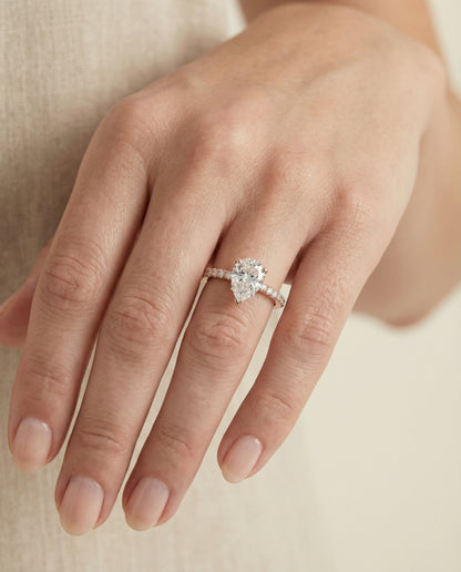 Classic Linear French Pavé Pear Shape, in 14K Rose Gold – lifestyle shot | RockHer