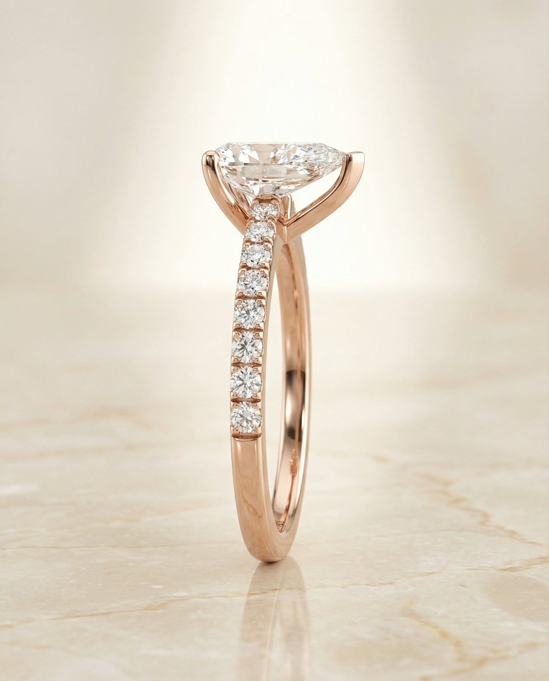 The Norah classic linear french pavé engagement ring setting, shown in 14K Rose Gold | RockHer